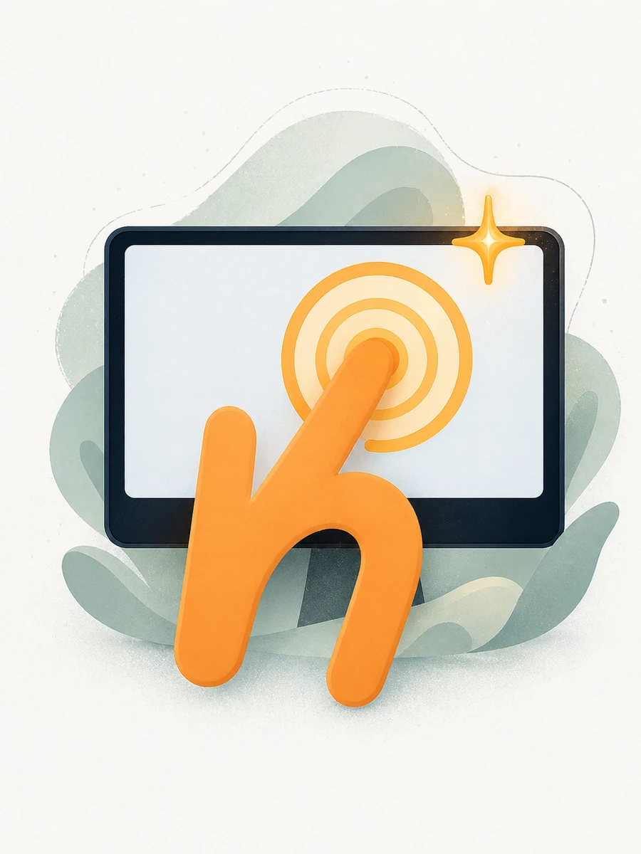 Haptech hand touching a screen, illustrating virtually hands-on support.